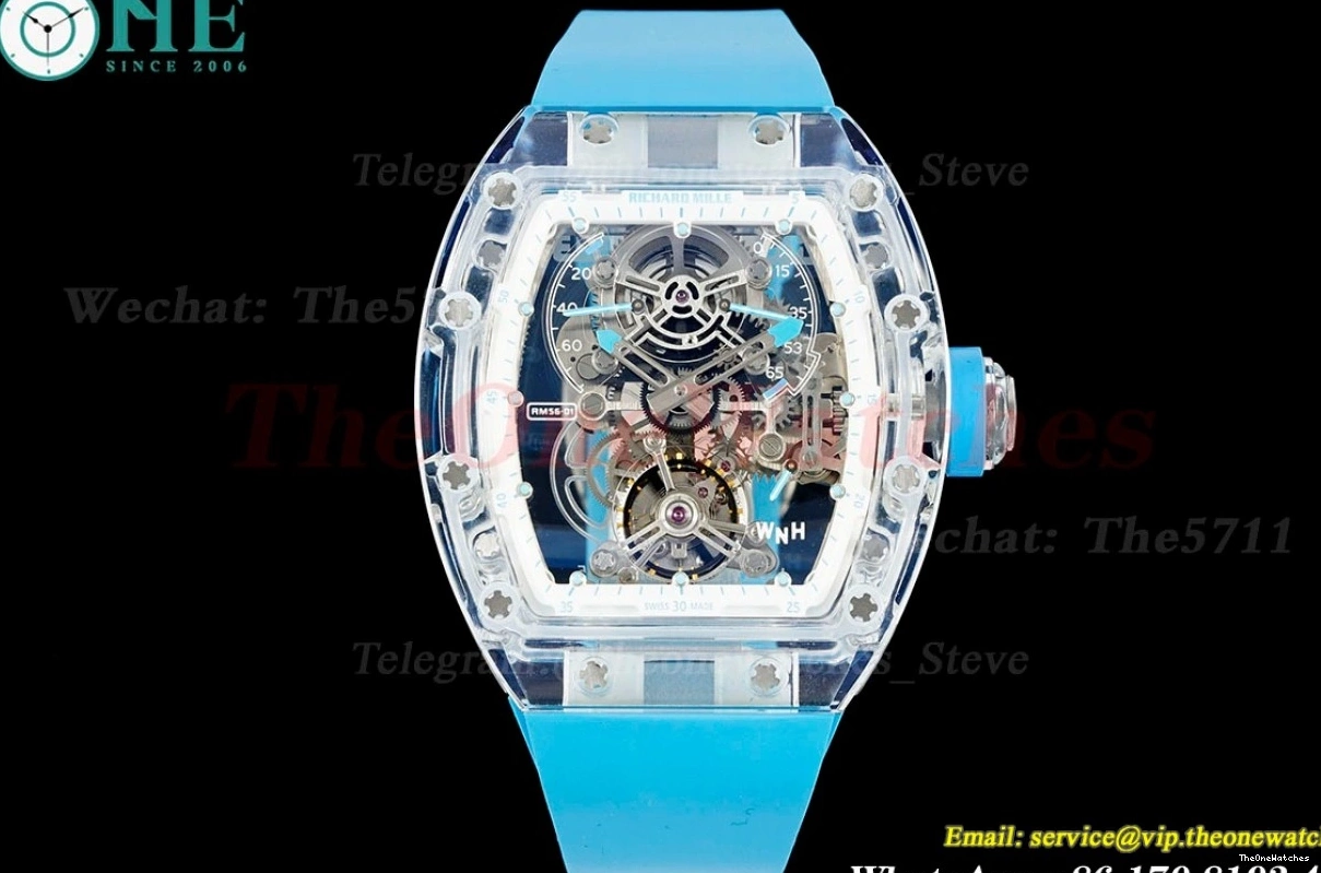 Blue Rubber Dial RMF Skeleton RM56-01 44mm on Strap Tourb 0513